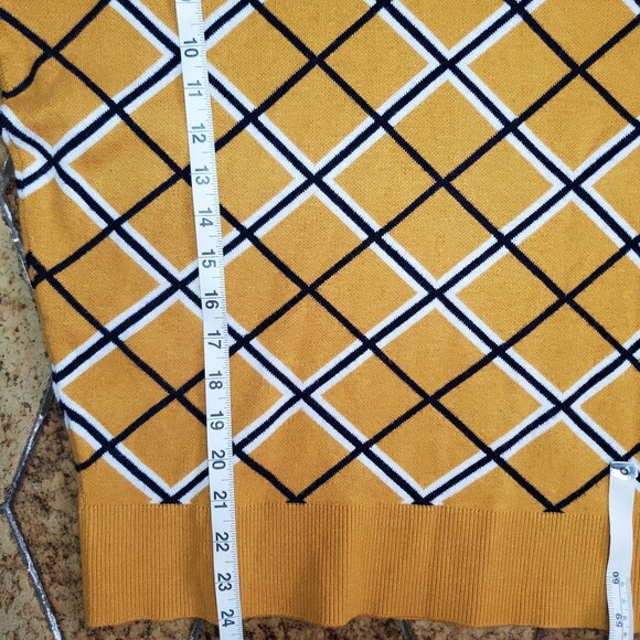 Tahari Crew Neck Yellow Womens Sweater Argyle Long Sleeve Striped Top SZ L - Picture 8 of 11
